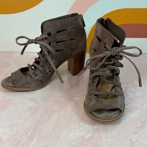 Vince Camuto Taupe Lace-Up Heeled Boots